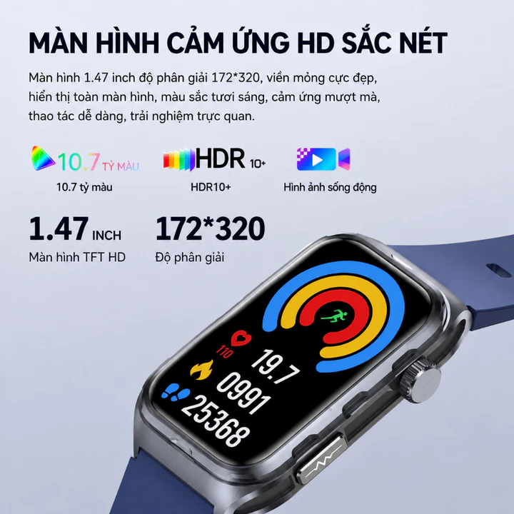 Đồng Hồ Thông Minh IP68 Theo Dõi Sức Khoẻ 24/7 – Đo Nhịp Tim, Huyết Áp, Oxy Máu – Gọi/Thông Báo – Pin Tới 30 Ngày – 4