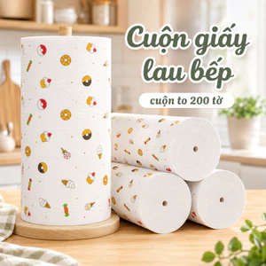 Cuộn Khăn Giấy Vải Lau Bếp Đa Năng 200 Tờ, Khăn Lau Lau Chén Bát, Có Thể Tái Sử Dụng Siêu Thấm Hút