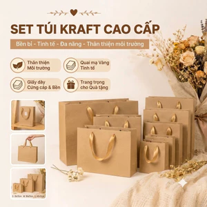 Combo 25 Túi Giấy Kraft Quà Tặng Quai Lụa Phong Cách Vintage - Túi Đựng Hộp Quà, Mỹ Phẩm, Thời Trang, Handmade