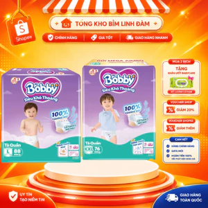Tã/Bỉm quần bobby Ultra+ siêu nhiều miếng đủ size M96/L88/XL76/XXL70, Bobby mega Jumbo cho bé từ 6 đến 25kg