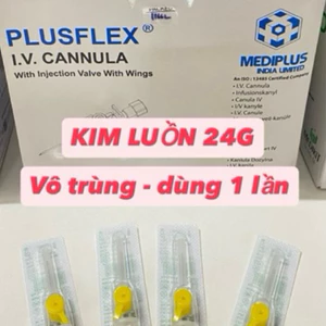 Kim Luồn 24G Y Tế Plusflex – I.V Cannula Có Cánh Có Van, Vô Trùng Dùng 1 Lần Cho Người & Thú Y
