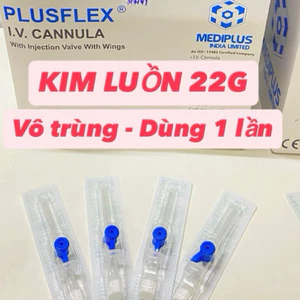 Kim Luồn 22G Y Tế Plusflex – I.V Cannula Có Cánh Có Van, Vô Trùng Dùng 1 Lần Cho Người & Thú Y