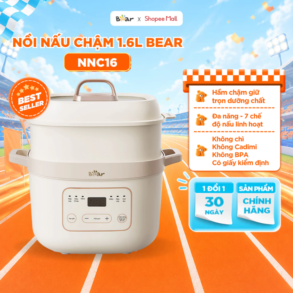 Nồi Nấu Cháo Chậm 1.6L BEAR 6 Chế Độ