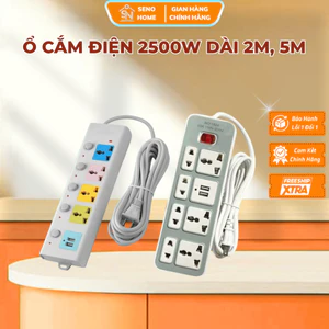 Ổ Cắm Điện Đa Năng Chịu Tải 2500w, Chống Cháy Chịu Nhiệt Cao, 2 Cổng USB 5V Tiện Lợi Dây Cáp Dày Chất Lượng Cao SENOHOME