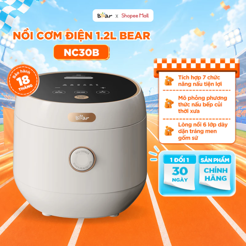 Nồi Cơm Điện Tử Bear Lòng Nồi 6 Lớp Đa Năng Nấu Cơm Nấu Cháo Hầm Hấp Hâm Nóng Hẹn Giờ Lòng Nồi 1.2L SB-NC30B — ảnh 1