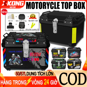 【Bảo hành 1 năm】50L/57L Hộp Đuôi Xe Máy Đa Năng, Chống Thấm Nước, Hấp Thụ Sốc, Tựa Lưng, ABS, Phù Hợp