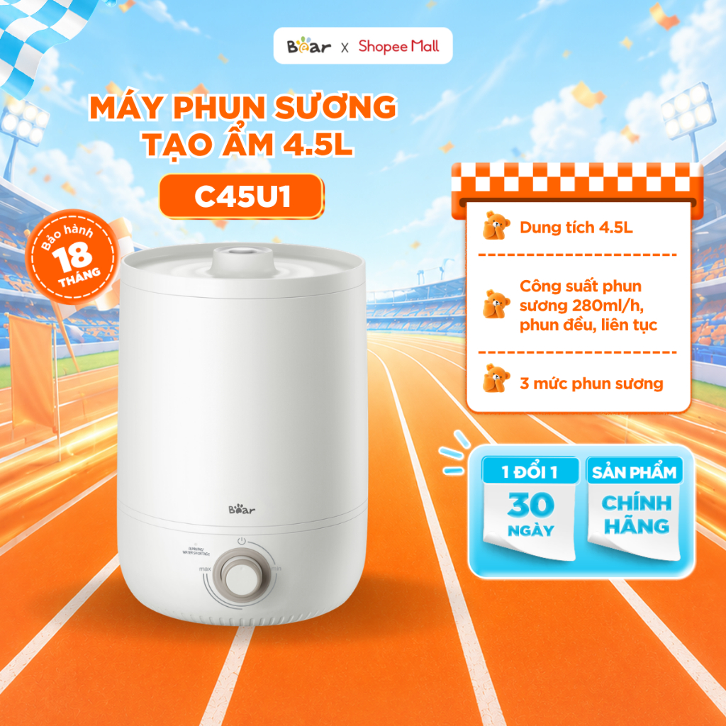 Máy Phun Sương Tạo Ẩm BEAR 4.5L Làm Mát Không Khí Lọc Ion Bạc Diệt Khuẩn JSQ-C45U1