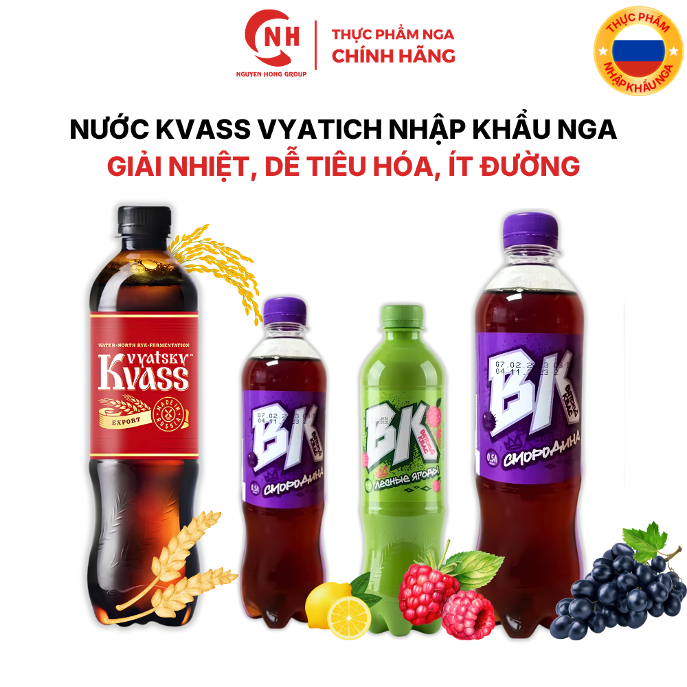Nước Kvass Nga Vyatich Giải Nhiệt, Tốt Tiêu Hóa, Dễ Uống, Ít Đường Nhập Khẩu Chính Hãng Nga