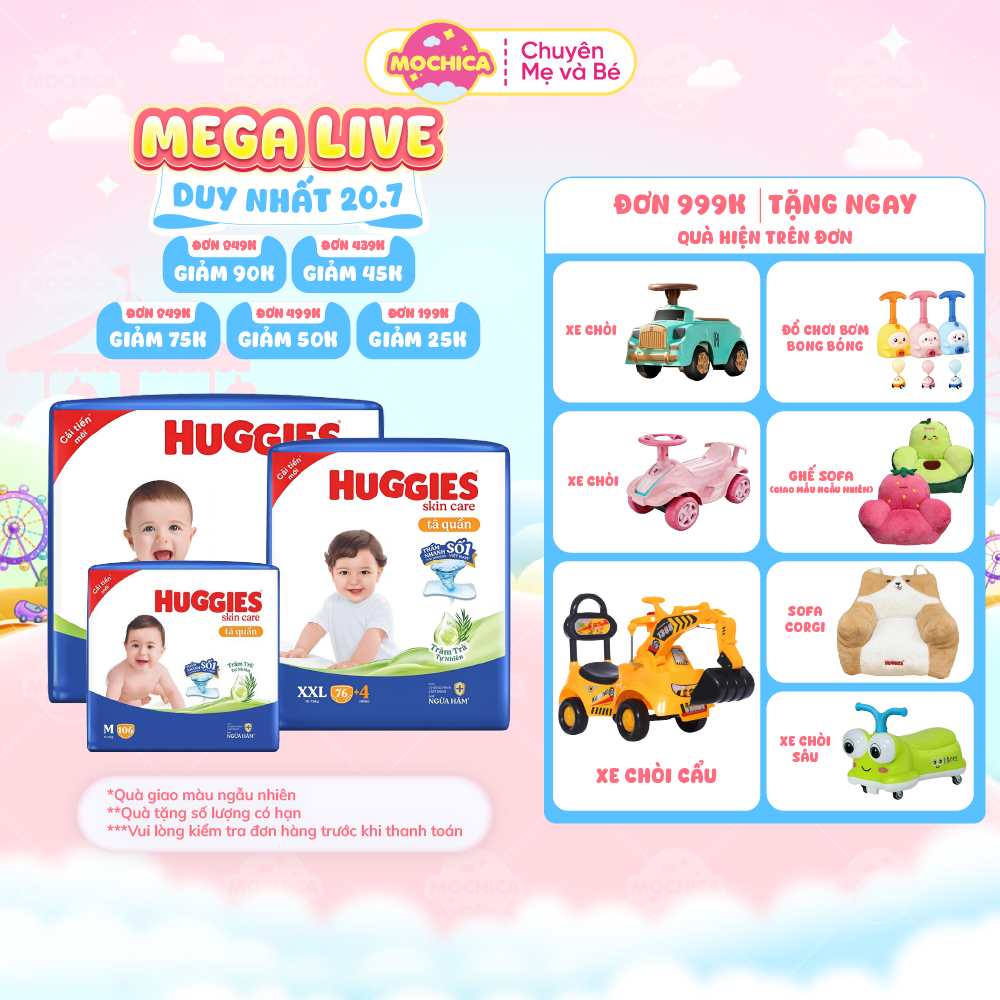 [Siêu nhiều miếng] Bỉm/Tã quần Huggies Tràm Trà Tự Nhiên SKINCARE thấm hút nhanh đủ size - Mochica