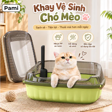 Khay Vệ Sinh Cho Mèo Size Lớn 12L, Chậu Cát Mèo Có Vách Chắn Cao Chống Văng Cát, Khay Đi Vệ Sinh Thú Cưng