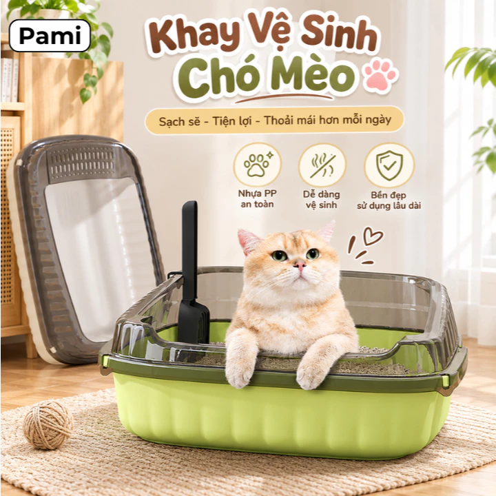 Khay Vệ Sinh Cho Mèo Size Lớn 12L, Chậu Cát Mèo Có Vách Chắn Cao Chống Văng Cát, Khay Đi Vệ Sinh Thú Cưng