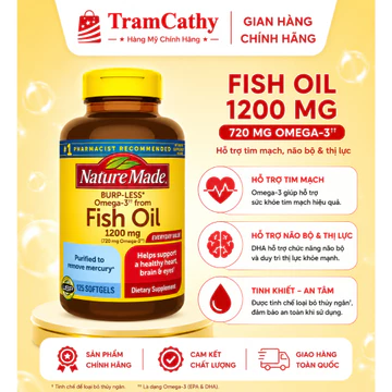 Hàng Mỹ - Nature Made Fish Oil 1200mg 125 Viên - Hỗ Trợ Tim Mạch Não Bộ Và Thị Lực