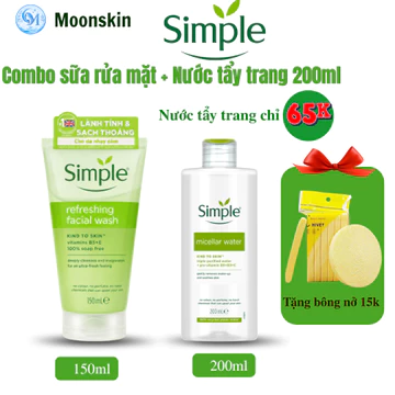 Combo Sữa Rửa Mặt Simple Refreshing Cho Da Nhạy Cảm 150ml & Nước Tẩy Trang Simple Micellar Water Xanh Lá 200ml
