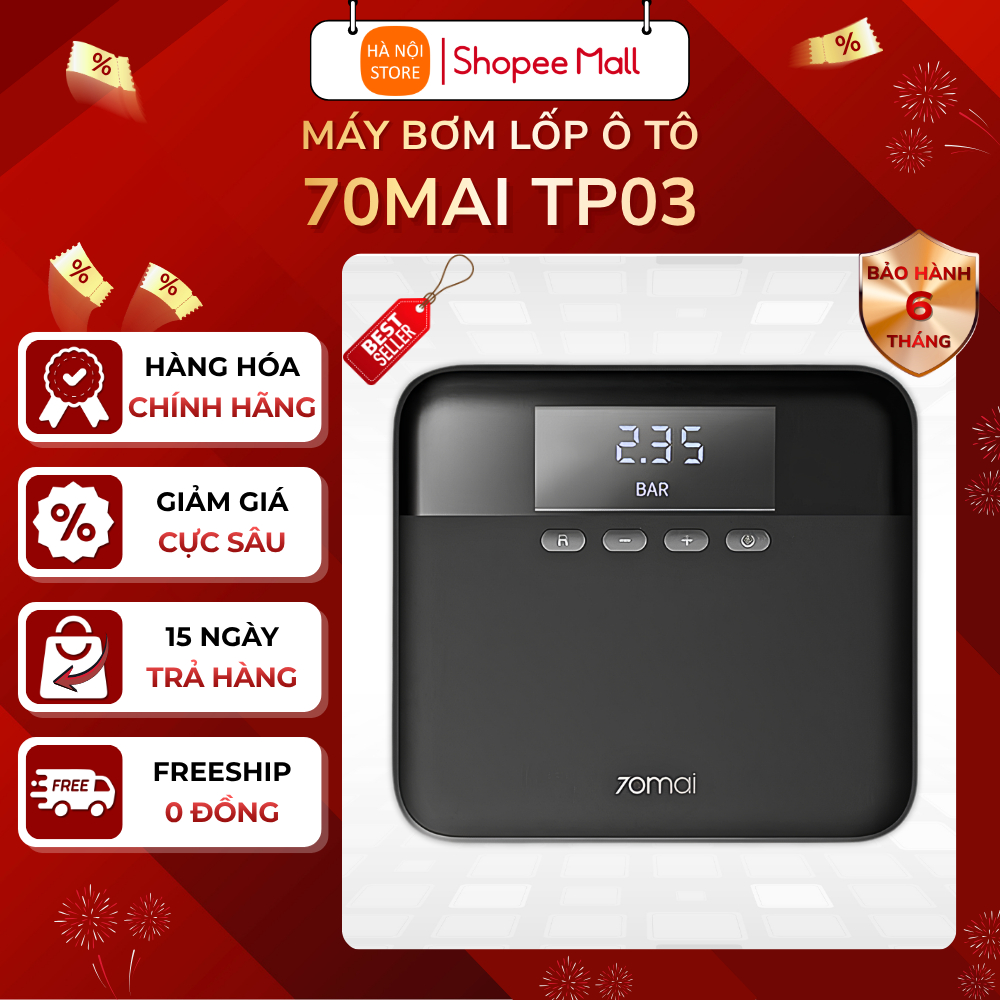Máy bơm lốp xe ô tô mini tự động 70mai Midrive TP03 - Bảo hành 6 tháng