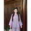 Set Bà Ba Suông Chất Liệu Vải Tencen Tơ Tằm Ánh Kim Chữ Thọ Phối Cúc Bọc Size S M L - DL001