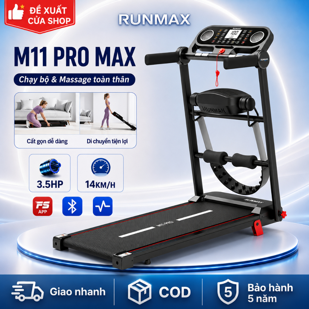 Máy Chạy Bộ tại nhà Cao Cấp MY-HI,Kèm đai massage,loa bluetooth,Có thể gấp gọn,Theo Dõi Nhịp Tim,Giảm chấn chống ồn