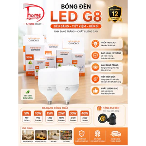 Bóng đèn LED G8 Home siêu sáng 5W/10W/15W/20W/30W/40W/50W/60W – Tiết kiệm điện – Đui E27 – Tặng đui đèn
