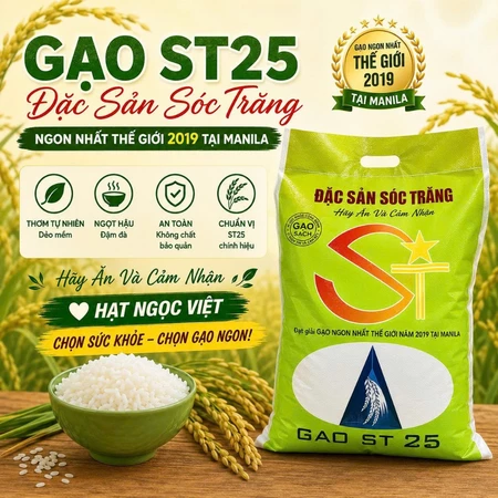 10kg Gạo ST25 Nội Địa LÚA TÔM ( Sạch Hữu Cơ )