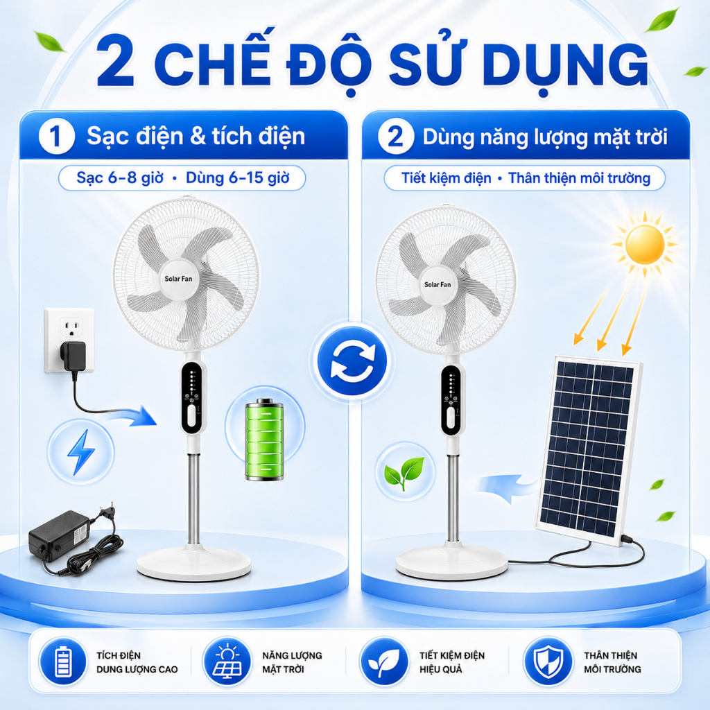 Quạt Năng Lượng Mặt Trời Anhlinh Quạt Tích Điện, Quạt Sạc Điện Thoại 220V Có Đèn LED, Remote Điều Khiển, Tiết Kiệm Điện | BigBuy360 - bigbuy360.vn