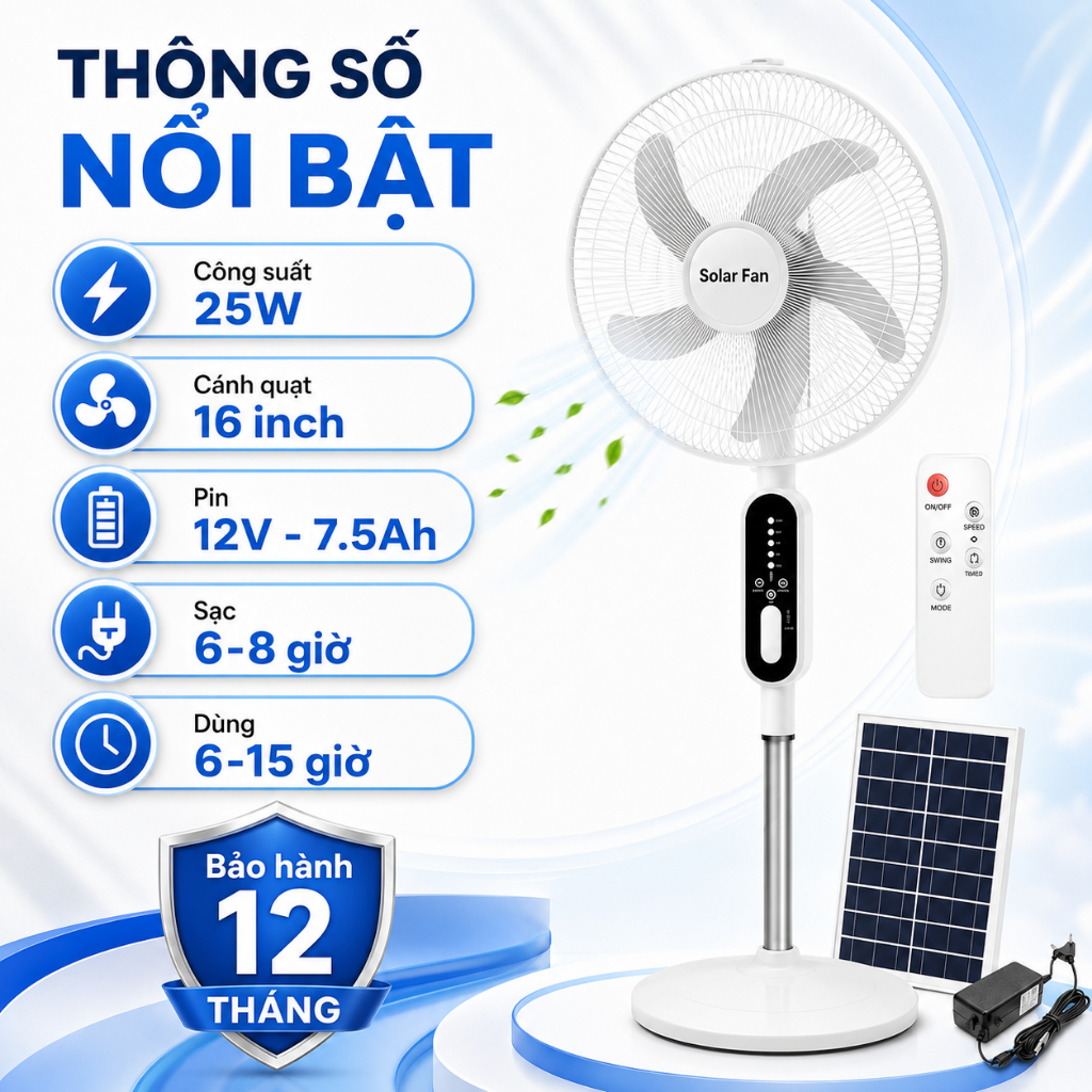 Quạt Năng Lượng Mặt Trời Anhlinh Quạt Tích Điện, Quạt Sạc Điện Thoại 220V Có Đèn LED, Remote Điều Khiển, Tiết Kiệm Điện | BigBuy360 - bigbuy360.vn