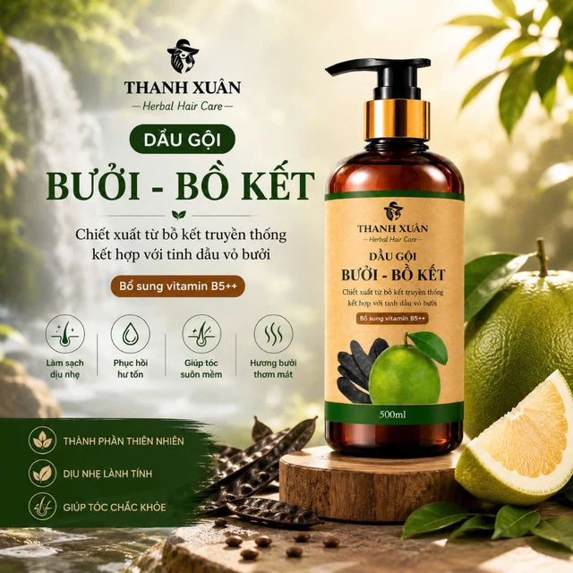 Dầu gội bồ kết bưởi, dầu gội thanh xuân, dầu gội thiên nhiên, dầu gội thảo mộc
