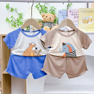 Bộ Thun Lạnh Cộc Tay Phối Màu Và Hình In Dễ Thương, vải mềm mát thoáng khí - Mã MS76