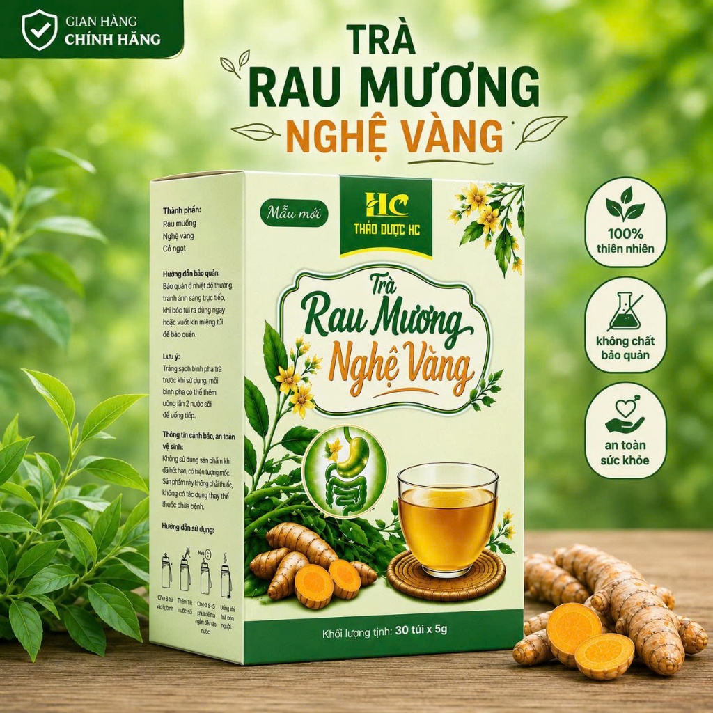 Trà Rau Mương Nghệ Vàng HC Chính Hãng - Trà Túi Lọc Thảo Mộc 30 Túi x 5g