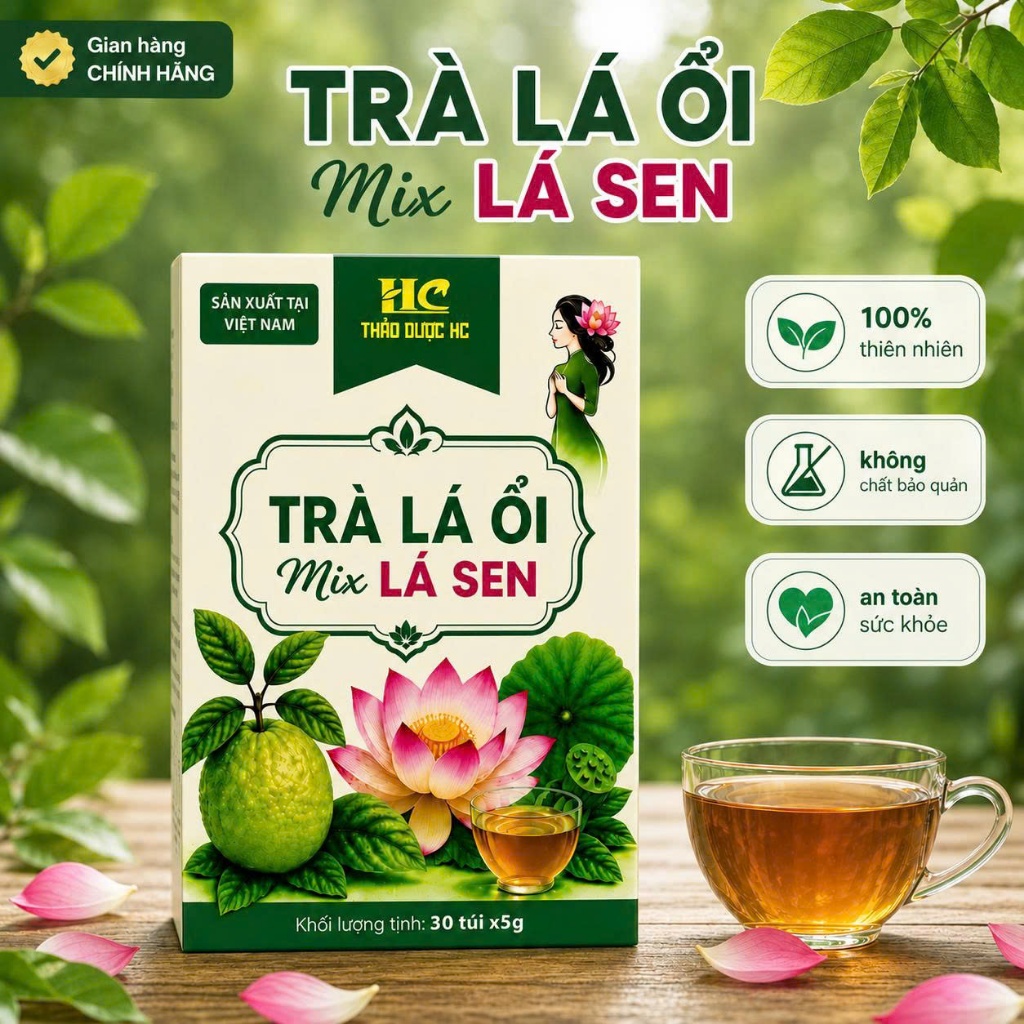 Trà Lá Ổi Mix Lá Sen Chính Hãng HC - Trà Túi Lọc Thảo Mộc 30 Túi x 5g