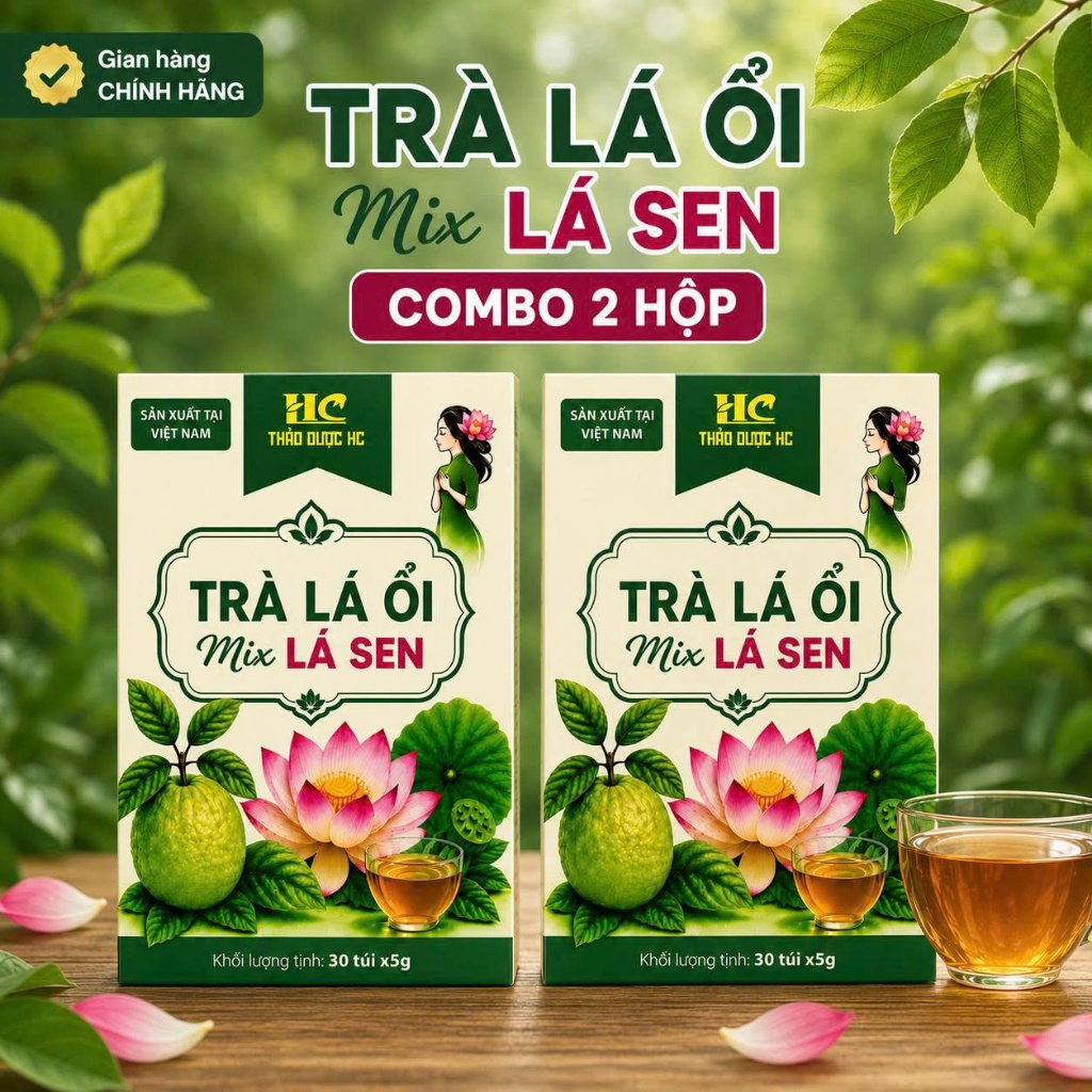 Trà Lá Ổi Mix Lá Sen Thảo Mộc Tự Nhiên - Trà Túi Lọc 30 Gói Dễ Pha, Dễ Uống