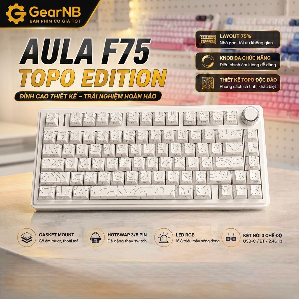 [Hoả tốc] Bàn phím cơ Aula F75 full phím mạch xuôi LED RGB 3 mode kết nối hotswap 5 pin bàn phím Aula F75 | BigBuy360 - bigbuy360.vn