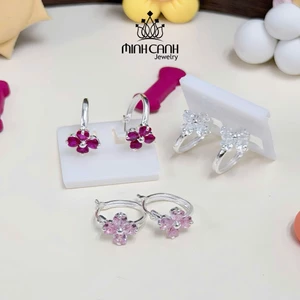 Bông Tai Bạc Cỏ 4 Lá Bấm Nhiều Màu - Minh Canh Jewelry