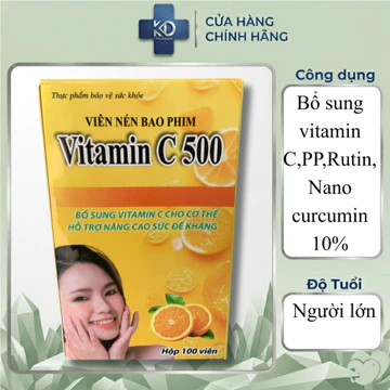 Viên uống Vitamin C 500mg Takarai Bổ sung vitamin c,PP,Rutin,nano curcumin Chai 100v