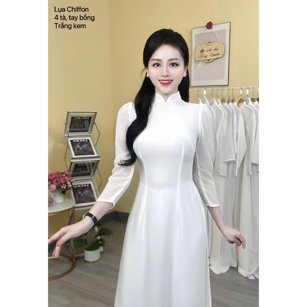 Set Áo Dài Trắng Học Sinh chiffon 4 tà - | Việt Nam célon chiffon