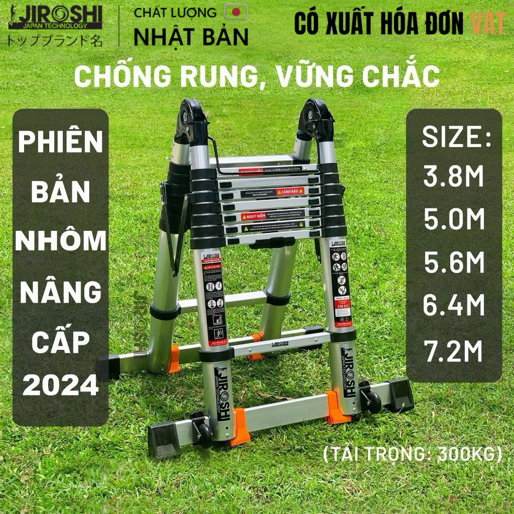 Thang nhôm xếp chữ A Jiroshi 2025 - Chiều cao 3m8 đến 7m2, kiểu dáng hiện đại!