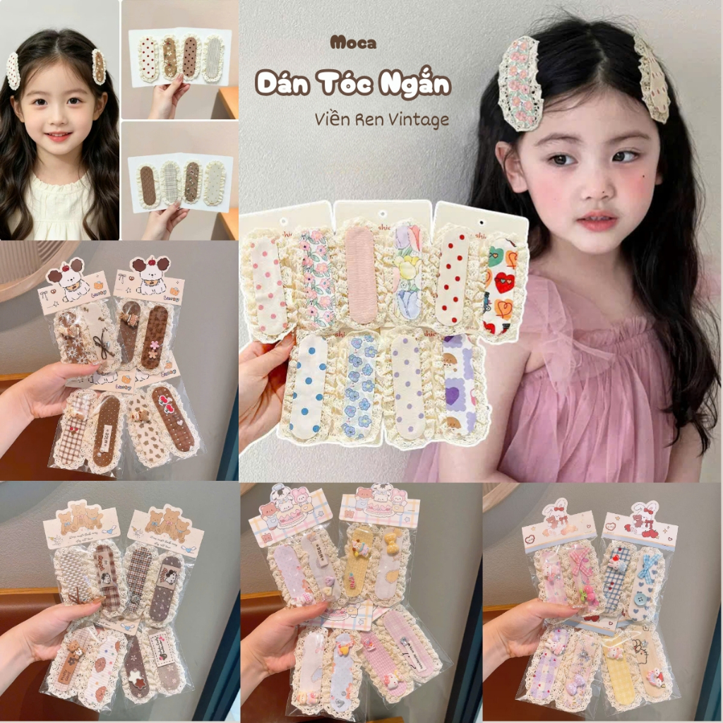 MOCA - Dán tóc ngắn, họa tiết viền ren vintage
