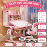 Bộ bàn học trẻ em E06 Chống gù chống cận Kệ sách thiết kế hình ngôi nhà Ghế xoay 360 có bánh xe — ảnh 1