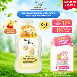 Sữa Tắm Gội Toàn Thân Em Bé Hương Mật Ong Và Rau Má BZU BZU Head to Toe Wash Dịu Nhẹ 600ml