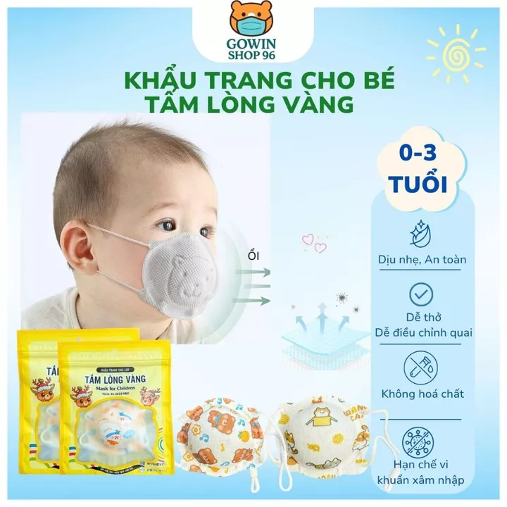 [Deal mở bán][0-3tuổi]Combo 5,10,20 chiếc khẩu trang trẻ em hình con gấu Tấm Lòng Vàng cho bé sơ sinh