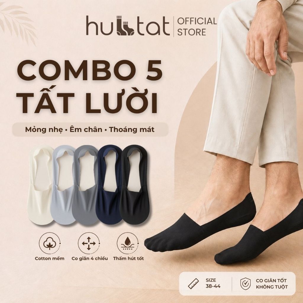 Combo 5 đôi tất lười nam HUBTAT, vớ nam đi giày lười không lộ tất, mang mùa hè thoáng mát - TATLUA-UYE-7010