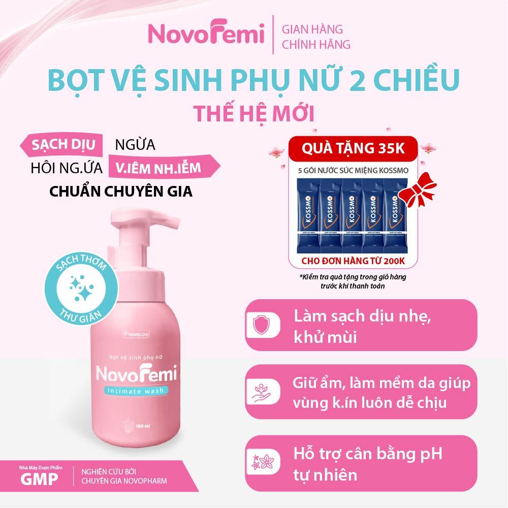 Bọt vệ sinh phụ nữ Novofemi - Sạch dịu nhẹ, khử mùi, giữ ẩm, hạn chế v.iêm nh.iễm 180ml
