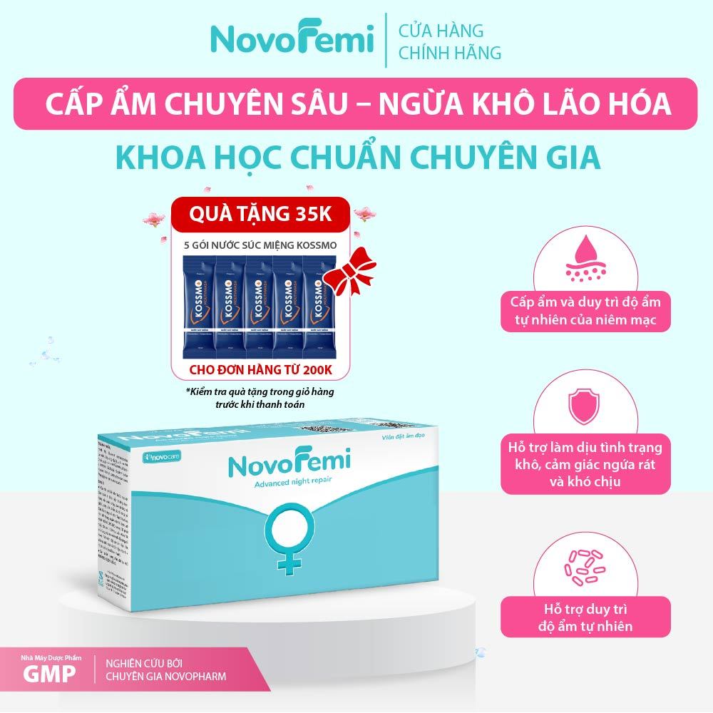 Novofemi Xanh - Cẩp ẩm, duy trì màng ẩm tự nhiên, hỗ trợ phục hồi vùng da nhạy cảm
