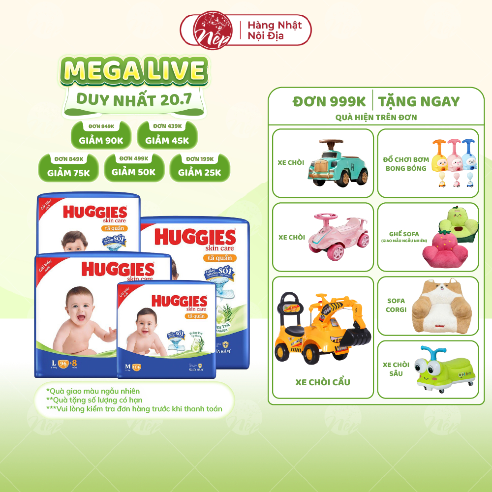 [SIÊU NHIỀU MIẾNG] Tã bỉm quần Huggies Skincare Jumbo M106/L104/XL88/XXL80 - nepshop1