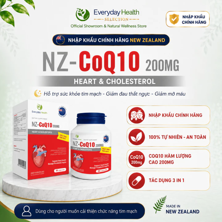 Viên bổ tim NZ CoQ10 Everyday Health hỗ trợ khỏe cơ tim, giảm nguy cơ xơ vữa động mạch, phòng và hỗ trợ tim mạch - 30v