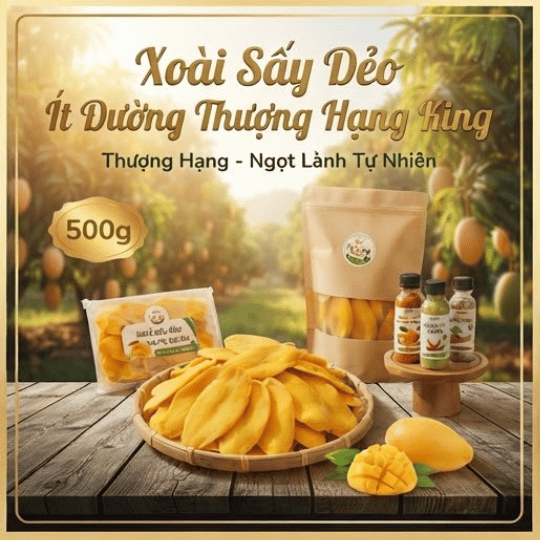 Combo 1kg Xoài sấy dẻo Trái Cây Sấy Dẻo King - Trái cây sấy khô thơm ngon, có hồ sơ công bố