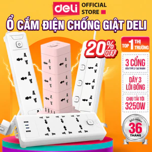 Ổ Cắm Điện DELI Sạc NhanhPD20W Tích Hợp USB - Ổ Điện Đa Năng 2500W An Toàn Có Cầu Chì