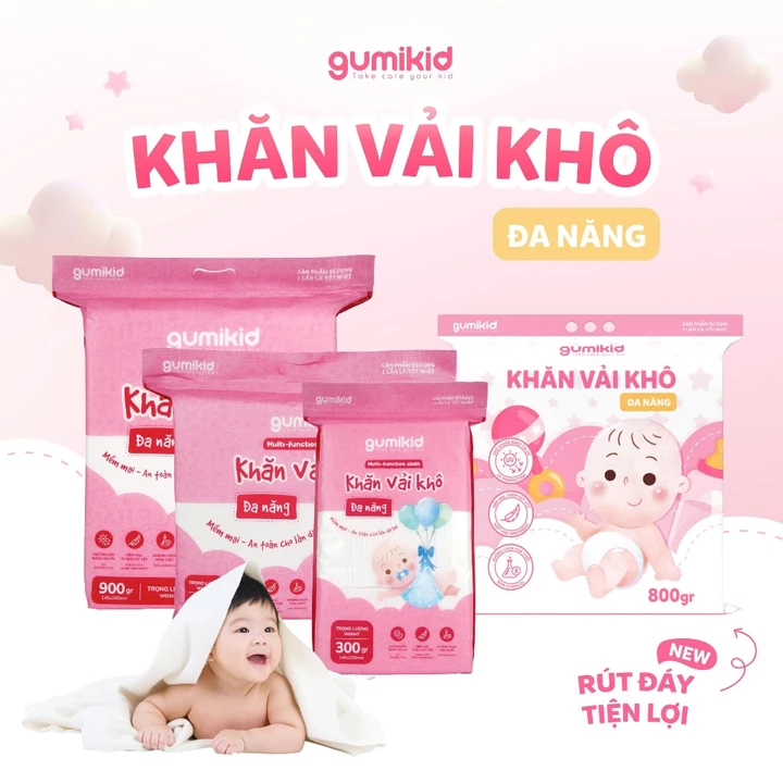 KHĂN VẢI KHÔ ĐA NĂNG DÀNH CHO MẸ VÀ BÉ GUMI 300/600/ 900g