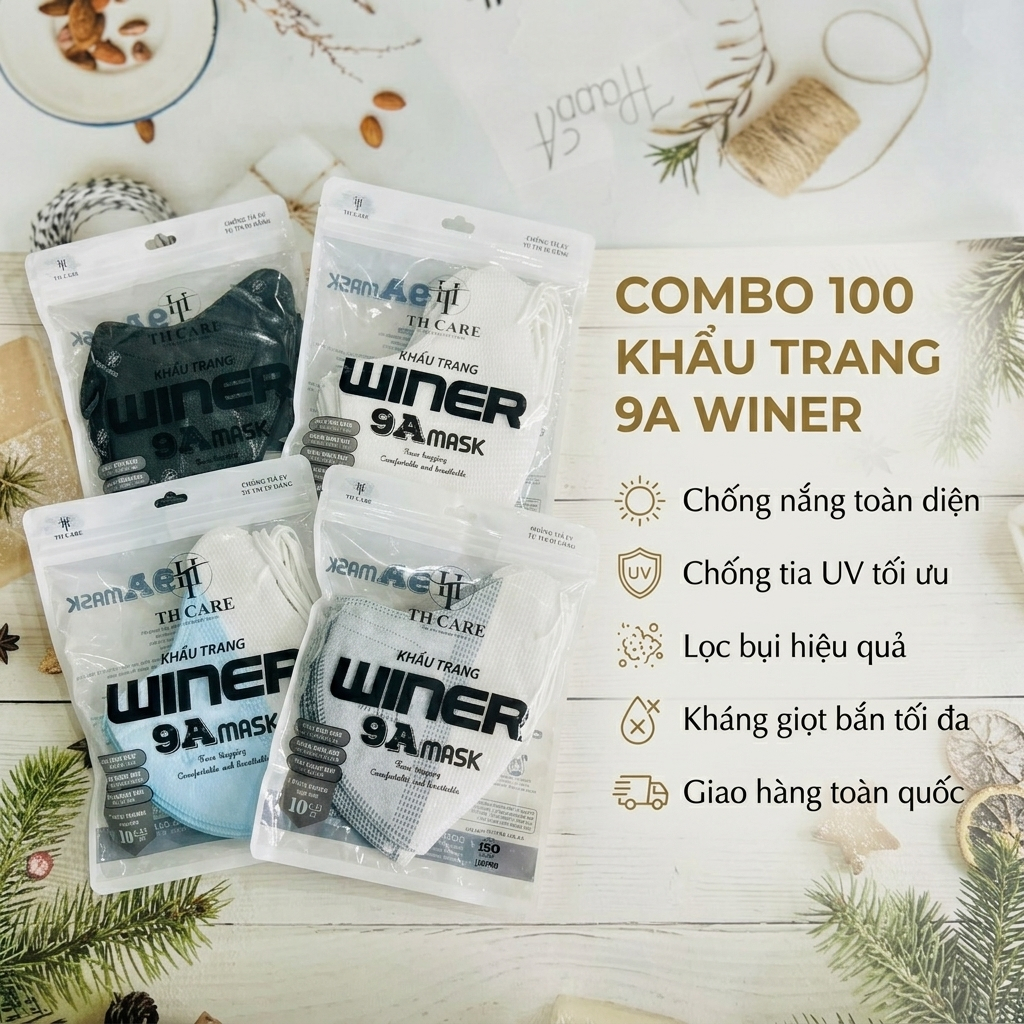 [9A] Combo 100 Cái Khẩu trang 9A WINER TÚI ZIP-  Chuyên dụng đi nắng thiết kế 4 lớp dày dặn