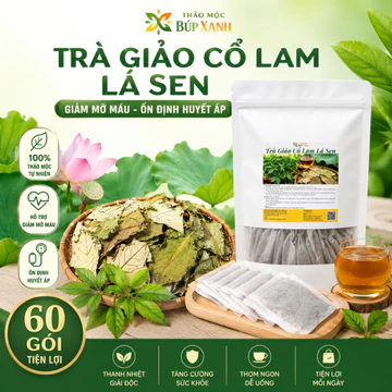 Trà Giảo Cổ Lam Lá Sen Túi Lọc Thảo Mộc Búp Xanh Bịch 60 Gói Ổn Định Huyết Áp, Mỡ Máu