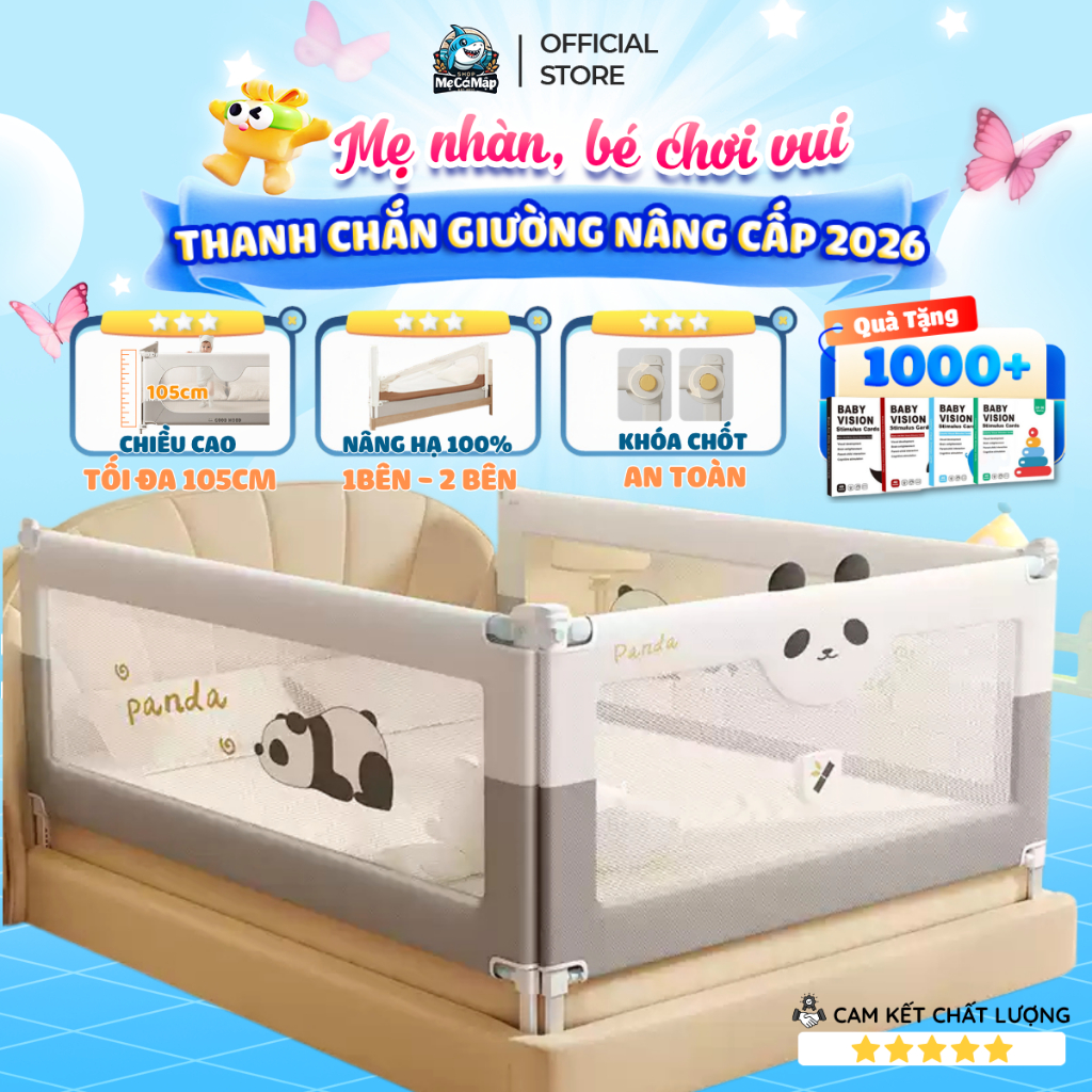 (Mẫu Mới) Thanh Chắn Giường Cho Bé Nâng Cấp 2026, Chắn Giường Pakey Nâng Hạ 1&2 Bên Chiều Cao Tối Đa 105cm