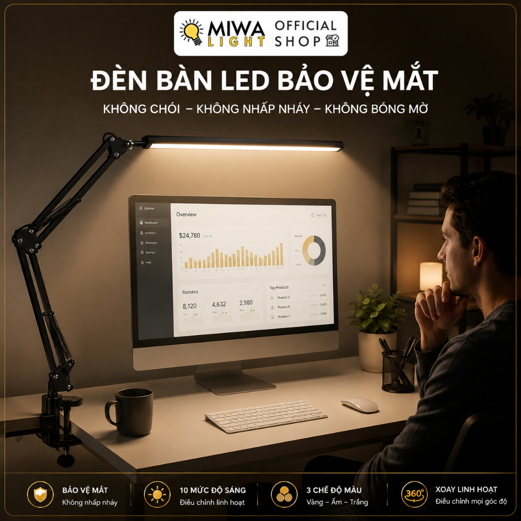 Đèn LED Kẹp Bàn Kim Loại 3 Chế Độ Màu Đèn Bàn Học Chống Cận Xoay Gập Dễ Dàng USB Cánh Tay Dài | BigBuy360 - bigbuy360.vn